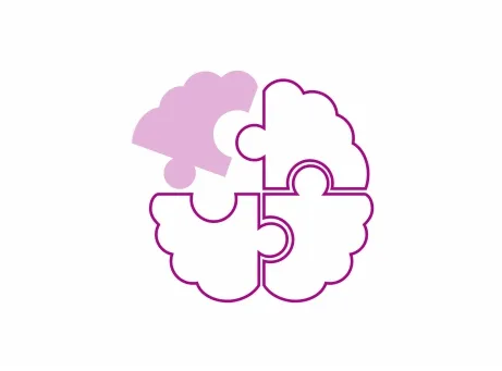 desenho de um cérebro dividido em quatro partes como se fosse um puzzle