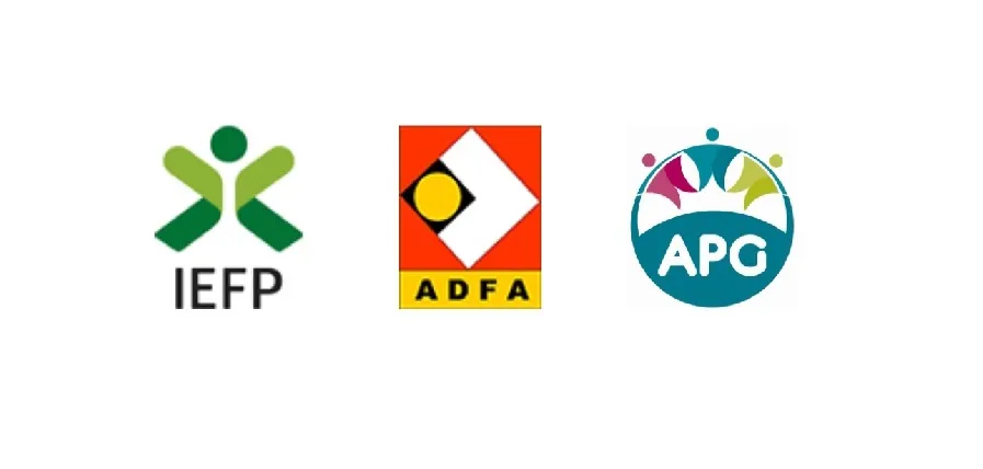 Logótipos do IEFP, da ADFA e da APG