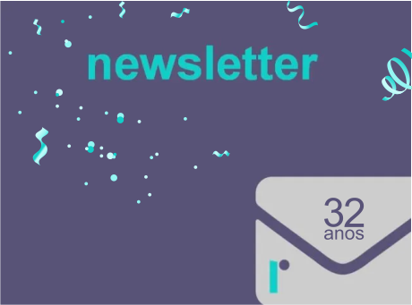 Ícone de envelope com menção newsletter e 32 anos