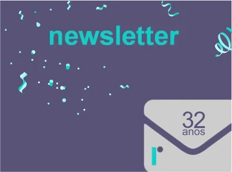 Ícone de envelope com menção newsletter e 32 anos