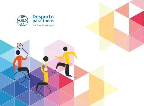 Cartaz Desporto para todos, com ilustrações de atletas paralímpicos + Inscrição: