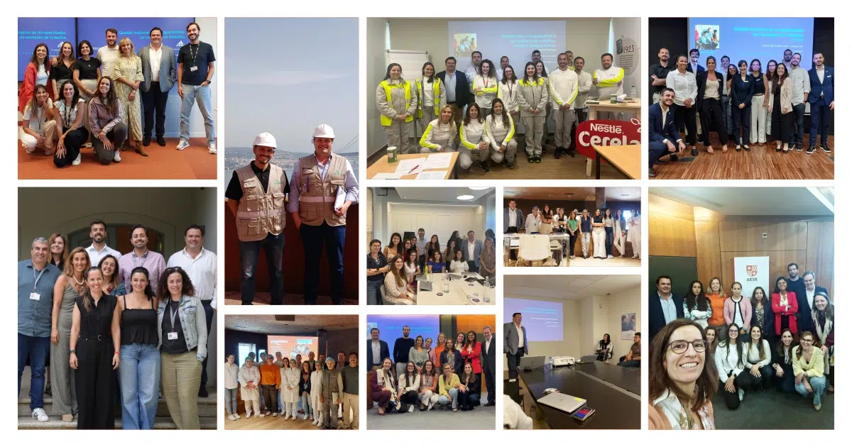 ATE do CRPG montagem de fotografias de vários momentos em que o serviço de ATE esteve. Pessoas a sorrirem para a fotografia