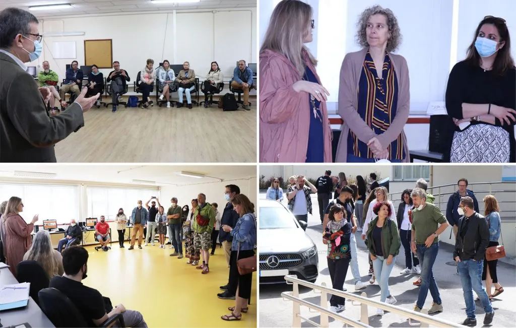 montagem de fotografias com pessoas em sala de formação e a caminharem nas instalações CRPG