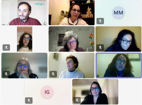 Pintscreen do ecrã durante a sessão online. Várias pessoas, cada um no seu local à distância.